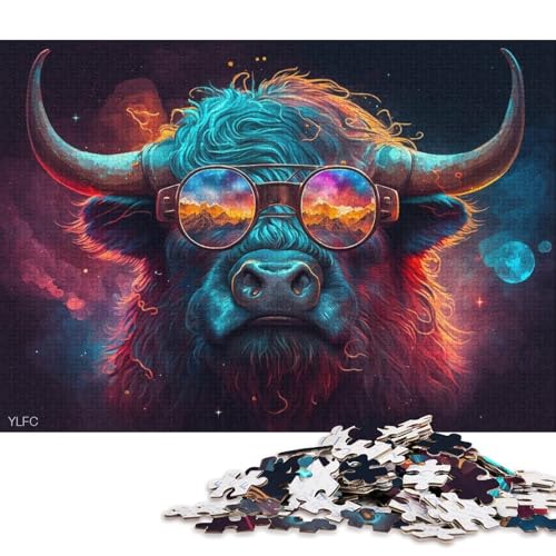 1000-teiliges Puzzle für Erwachsene, Yak mit Brille, Puzzles aus Holz, pädagogisches Stressabbau-Spielzeug-Puzzle 75x50cm/1000 Teile von LiJianXXS