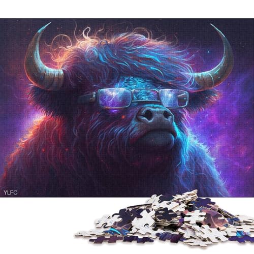 1000-teiliges Puzzle für Erwachsene, Yak mit Brille, Puzzles aus Holz, pädagogisches Stressabbau-Spielzeug-Puzzle 75x50cm/1000 Teile von LiJianXXS