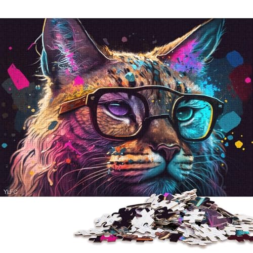 1000-teiliges Puzzle für Erwachsene, bunter Luchs mit Brille, Puzzle für Erwachsene, Holzpuzzle, Lernspiele, Heimdekorationspuzzle, 75 x 50 cm von LiJianXXS