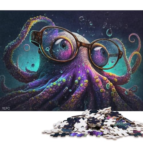 1000-teiliges Puzzle für Erwachsene, bunter Oktopus mit Brille, Puzzle für Erwachsene, Holzpuzzle, Lernspiele, Heimdekorationspuzzle, 75 x 50 cm von LiJianXXS