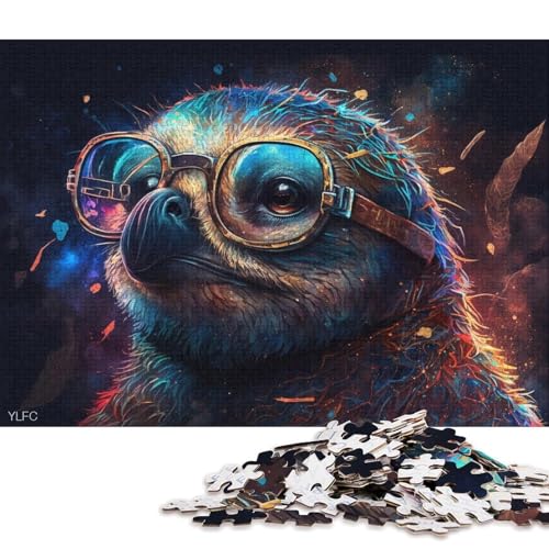 1000-teiliges Puzzle für Erwachsene, buntes Faultier mit Brille, Puzzle für Erwachsene, Holzpuzzle, tolle Geschenke für Weihnachten, 75 x 50 cm von LiJianXXS