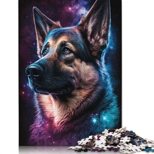 1000-teiliges Puzzle für Erwachsene, buntes Galaxie-Puzzle mit deutschem Schäferhund, Holzpuzzle, Lernspiel, Herausforderungsspielzeug (Größe 75 x 50 cm) von LiJianXXS