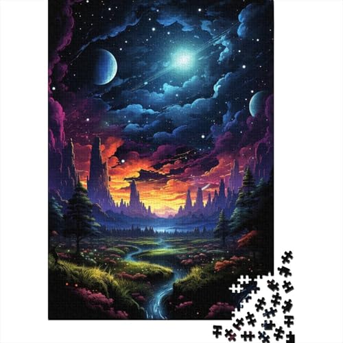 1000-teiliges Puzzle für Erwachsene, farbenfrohe psychedelische Landschaft der kosmischen Morgendämmerung, Holzpuzzle, Lernspielzeug, Familienspiele 29,53x19,69 Zoll von LiJianXXS