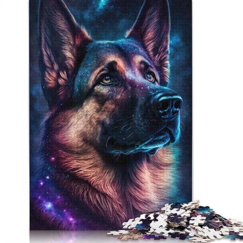 1000-teiliges Puzzle für Erwachsene, farbenfrohes Galaxie-Puzzle mit deutschem Schäferhund, Kartonpuzzle, Denksportaufgaben für Erwachsene (Größe 38 x 26 cm) von LiJianXXS