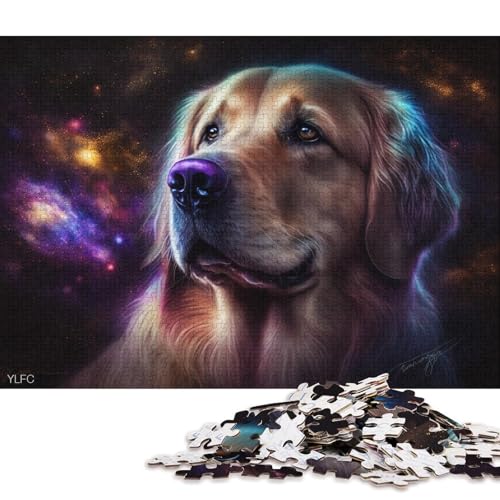 1000-teiliges Puzzle für Erwachsene und Kinder, Cosmic Golden Retriever-Puzzle für Erwachsene, Holzpuzzle, Spielzeug, Denkspiel, 75 x 50 cm von LiJianXXS