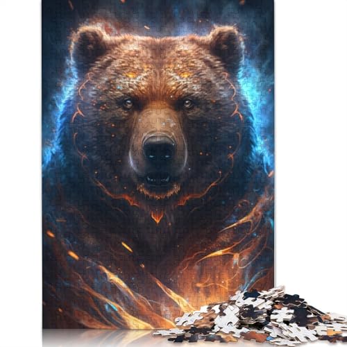 1000-teiliges Puzzle für Erwachsene und Kinder, Feuertier, Braunbär, Puzzle für Erwachsene, Holzpuzzle, Lernspielzeug, Familienspiele, Größe: 75 x 50 cm von LiJianXXS