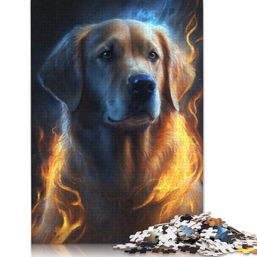 1000-teiliges Puzzle für Erwachsene und Kinder, Golden Retriever-Feuer-Puzzle für Erwachsene, Puzzle aus Pappe, Lernspielzeug, Familienspiele, Größe: 38 x 26 cm von LiJianXXS