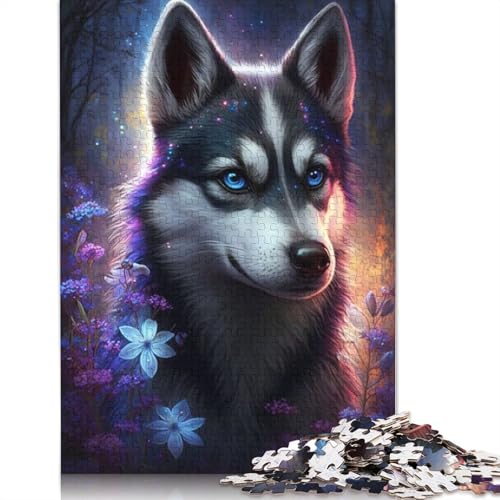 1000-teiliges Puzzle für Erwachsene und Kinder, Husky-Blumen-Galaxie-Puzzle für Erwachsene, Holzpuzzle, Lernspielzeug, Familienspiele, Größe: 75 x 50 cm von LiJianXXS