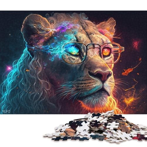 1000-teiliges Puzzle für Erwachsene und Kinder, Löwin mit Brille, Puzzle für Erwachsene, Holzpuzzle, Spielzeug, Denkspiel, 75 x 50 cm von LiJianXXS