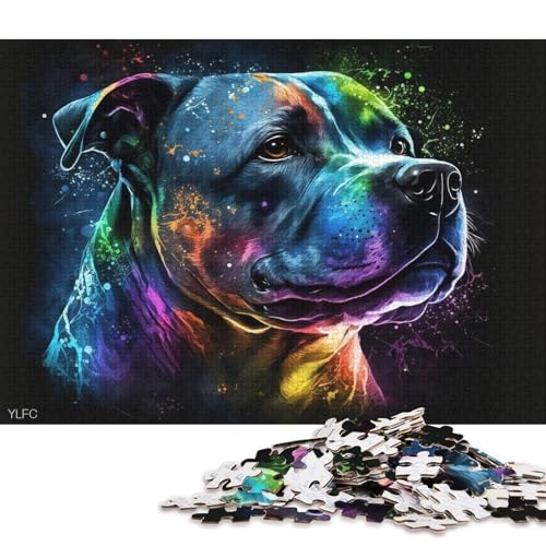 1000-teiliges Puzzle für Erwachsene und Kinder, Staffordshire Bull Terrier-Hundepuzzle für Erwachsene, Kartonpuzzle, Spielzeug, Denkspiel, 38 x 26 cm von LiJianXXS