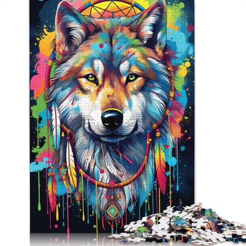 1000-teiliges Puzzle für Erwachsene und Kinder, Traumfänger und Wolf, Puzzle für Erwachsene, Kartonpuzzle, Spielzeug, Denkspiel, 38 x 26 cm von LiJianXXS