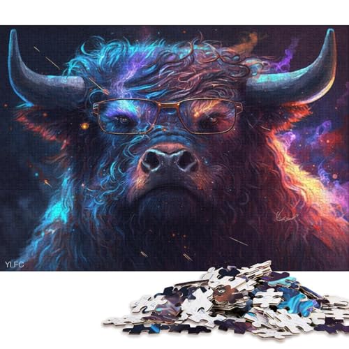 1000-teiliges Puzzle für Erwachsene und Kinder, Yak mit Brille, Puzzle für Erwachsene, Kartonpuzzle, Spielzeug, Denkspiel, 38 x 26 cm von LiJianXXS