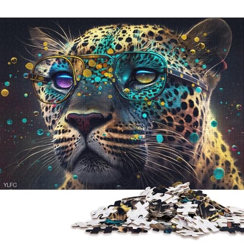 1000-teiliges Puzzle für Erwachsene und Kinder, bunter Leopard mit Brille, Puzzle für Erwachsene, Holzpuzzle, Spielzeug, Denkspiel, 75 x 50 cm von LiJianXXS