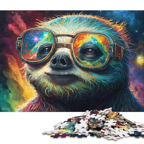 1000-teiliges Puzzle für Erwachsene und Kinder, buntes Faultier mit Brille, Puzzle für Erwachsene, Kartonpuzzle, Spielzeug, Denkspiel, 38 x 26 cm von LiJianXXS