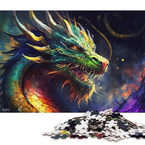 1000-teiliges Puzzle für Erwachsene und Kinder, farbenfrohes chinesisches Drachenpuzzle für Erwachsene, Kartonpuzzle, Spielzeug, Denkspiel, 38 x 26 cm von LiJianXXS