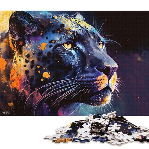 1000-teiliges Puzzle für Erwachsene und Kinder, farbenfrohes schwarzes Leoparden-Puzzle für Erwachsene, Kartonpuzzle, Spielzeug, Denkspiel, 38 x 26 cm von LiJianXXS