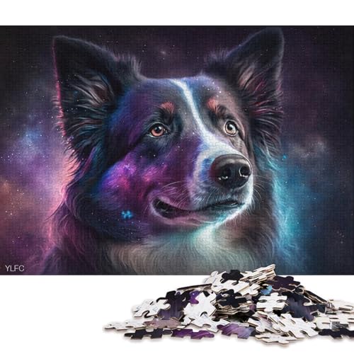 1000-teiliges Puzzle für Erwachsene und Kinder, kosmisches Galaxie-Border-Collie-Puzzle für Erwachsene, Holzpuzzle, Spielzeug, Denkspiel, 75 x 50 cm von LiJianXXS