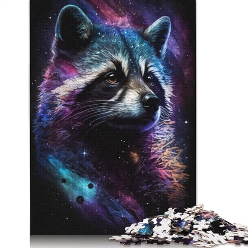 1000-teiliges Puzzle mit Galaxie-Tier-Waschbär, Puzzle für Kinder, Holzpuzzle für Erwachsene, Geschenke (Größe 75 x 50 cm) von LiJianXXS