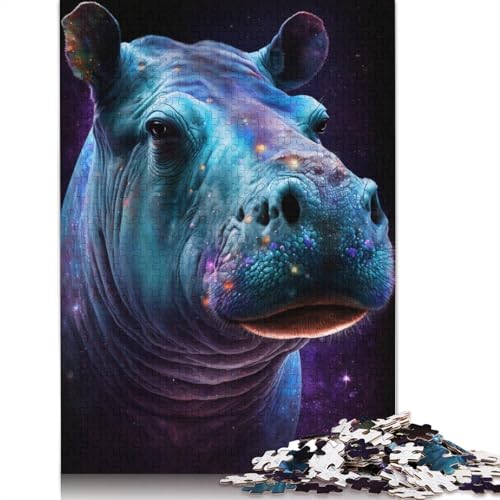 1000-teiliges Puzzlespiel mit Galaxie-Tier-Nilpferd-Puzzle für Erwachsene, Holzpuzzle, Lernspiel, Herausforderungsspielzeug (Größe 75 x 50 cm) von LiJianXXS