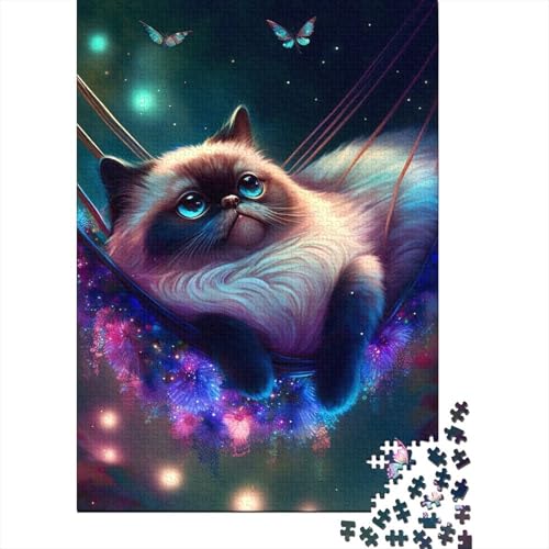 Art Bunte Katzen Puzzle 1000 Teile Puzzle Holzpuzzle für Erwachsene Teenager Puzzle für Erwachsene Geschenke (Größe 75x50cm) von LiJianXXS