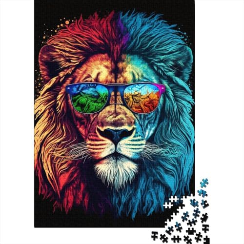 Bunter Löwe mit Brille Puzzle 1000 Holzpuzzle Geschenke für Erwachsene und Kinder Geschenke Puzzle Familienspiel Spielzeug Größe: 75x50cm von LiJianXXS