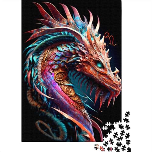 Buntes Drachen-Holzpuzzle für Erwachsene, Teenager-Puzzle für Erwachsene, 1000 Teile, Lernspiel, Herausforderungsspielzeug (Größe 75x50 cm) von LiJianXXS