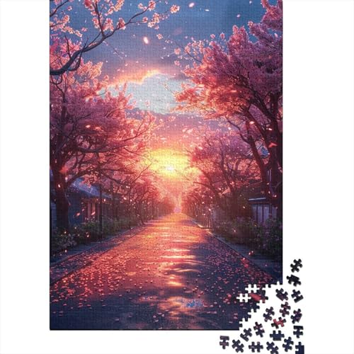 Cherry Blossom Road 1000 Puzzles für Erwachsene/Puzzle für Erwachsene und Kinder/Gedankenspiel, Familienspiele, Puzzles, Größe: 75 x 50 cm von LiJianXXS