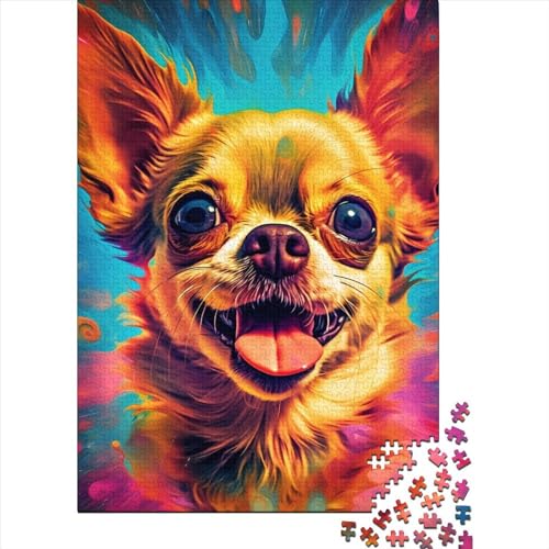 Chihuahua-Hippie für Erwachsene, 1000-teiliges Puzzle, Geschenke aus Holz, Puzzle für Erwachsene und Teenager, anspruchsvolles Spiel, Geschenke (Größe 75x50 cm) von LiJianXXS