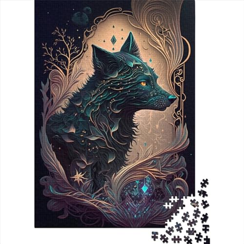 Fantasy World Wolf Puzzle für Erwachsene, 1000 Teile, Holzpuzzle für Erwachsene, Puzzlespielzeug, Denkspiel (Größe 75x50 cm) von LiJianXXS