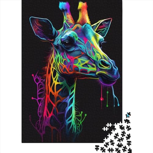 Giraffen-Tier-Pop-Art-Holzpuzzle für Erwachsene, Puzzle-Spielzeug, Puzzle 1000 Teile für Teenager, Geschenke, Puzzles für Erwachsene (Größe 75x50 cm) von LiJianXXS