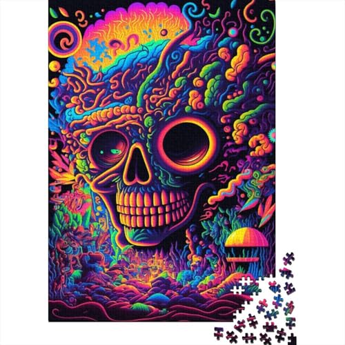 Psychedelischer Totenkopf-Puzzle für Erwachsene, 1000 Teile, Holzpuzzle, Geburtstagsgeschenke, Puzzle, gemeinsame Familienspiele, Größe: 75 x 50 cm von LiJianXXS