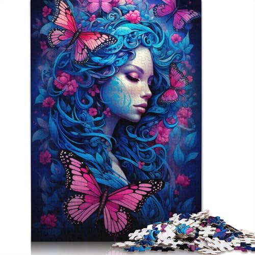 Puzzle, Blauer Schmetterling, Frau und Blumen, 1000 Teile, Holzpuzzle für Erwachsene und Kinder ab 12 Jahren, tolles Geschenk für Erwachsene, 75 x 50 cm von LiJianXXS