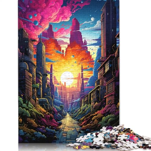 Puzzle, farbenfrohes, psychedelisches, dynamisches Stadtbild-Puzzle, 1000 Teile, Erwachsenen-Puzzle, Kartonpuzzle für Erwachsene und Kinder, Denkspiel, 38 x 26 cm von LiJianXXS