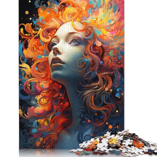 Puzzle, farbenfrohes psychedelisches Fantasy-Mädchen, Puzzle 1000 Teile, Erwachsenenpuzzle, Holzpuzzle für Erwachsene und Kinder, Denkspiel, 75 x 50 cm von LiJianXXS