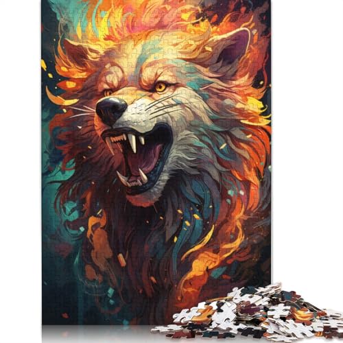 Puzzle, farbenfrohes psychedelisches Feuerwolf-Puzzle, 1000 Teile, Erwachsenenpuzzle, Holzpuzzle für Erwachsene und Kinder, Denkspiel, 75 x 50 cm von LiJianXXS