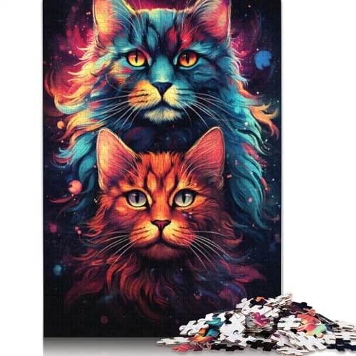 Puzzle, farbenfrohes psychedelisches Galaxie-Katzen-Puzzle, 1000 Teile, Erwachsenen-Puzzle, Holzpuzzle für Erwachsene und Kinder, Denkspiel, 75 x 50 cm von LiJianXXS