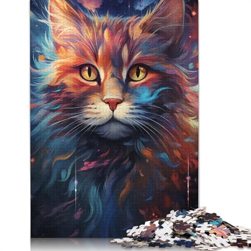 Puzzle, farbenfrohes psychedelisches Galaxie-Katzen-Puzzle, 1000 Teile, Erwachsenen-Puzzle, Kartonpuzzle für Erwachsene und Kinder, Denkspiel, 38 x 26 cm von LiJianXXS