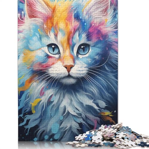 Puzzle, farbenfrohes psychedelisches Katzen-Zeichnungs-Puzzle, 1000 Teile, Erwachsenen-Puzzle, Karton-Puzzle für Erwachsene und Kinder, Denkspiel, 38 x 26 cm von LiJianXXS