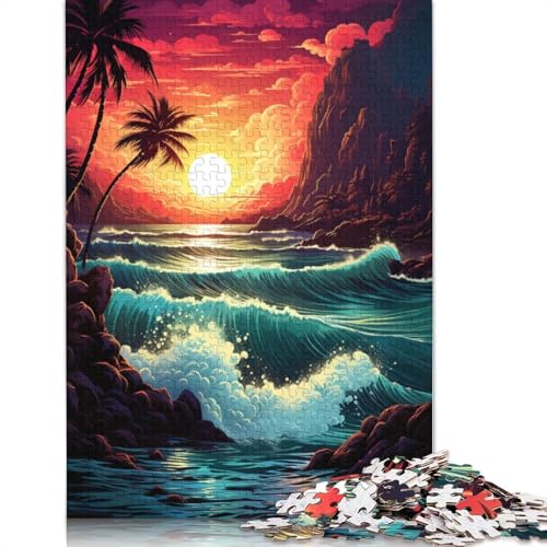 Puzzle, farbenfrohes psychedelisches Neon-Strand-Puzzle, 1000 Teile, Erwachsenen-Puzzle, Holzpuzzle für Erwachsene und Kinder, Denkspiel, 75 x 50 cm von LiJianXXS