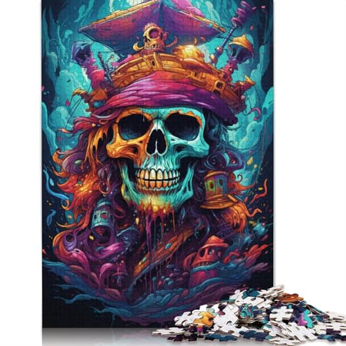 Puzzle, farbenfrohes psychedelisches Piratenschädel-Puzzle, 1000 Teile, Erwachsenenpuzzle, Holzpuzzle für Erwachsene und Kinder, Denkspiel, 75 x 50 cm von LiJianXXS