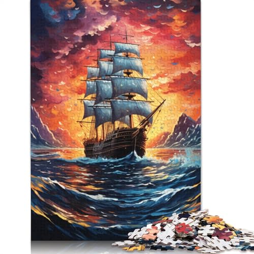 Puzzle, farbenfrohes psychedelisches Segelboot-Puzzle, 1000 Teile, Erwachsenen-Puzzle, Holzpuzzle für Erwachsene und Kinder, Denkspiel, 75 x 50 cm von LiJianXXS