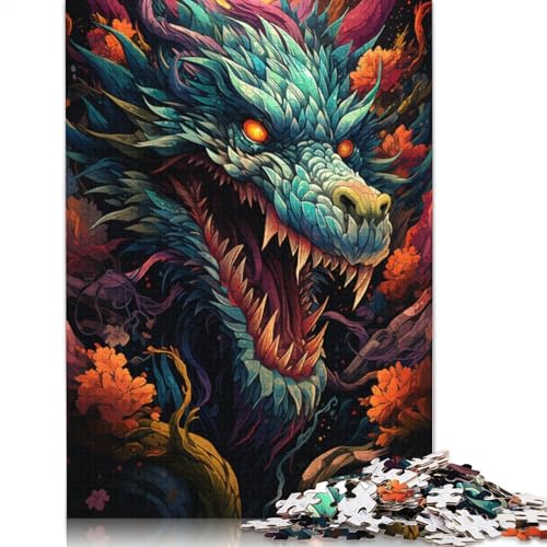 Puzzle, farbenfrohes psychedelisches asiatisches Drachenpuzzle, 1000 Teile, Erwachsenenpuzzle, Kartonpuzzle für Erwachsene und Kinder, Denkspiel, 38 x 26 cm von LiJianXXS