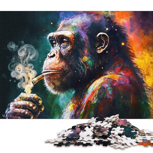 Puzzle, rauchender AFFE, 1000-teiliges Puzzle für Erwachsene, Holzpuzzle für Erwachsene und Kinder ab 12 Jahren, tolles Geschenk für Erwachsene 75x50cm/1000 Teile von LiJianXXS