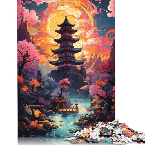 Puzzle 1000 Teile, Bunte Psychedelie der traditionellen Pagode, Puzzle für Kinder, Holzpuzzle, pädagogisches Stressabbau-Spielzeug, Puzzle, 75 x 50 cm von LiJianXXS