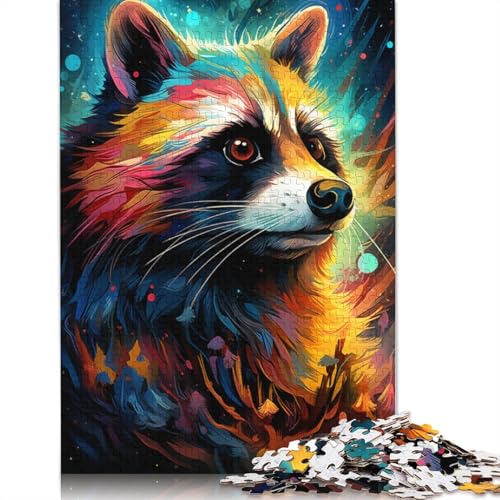 Puzzle 1000 Teile, Bunte Psychedelie des Sternenhimmels, Waschbär-Puzzle für Kinder, Holzpuzzle, pädagogisches Stressabbau-Spielzeug, Puzzle, 75 x 50 cm von LiJianXXS