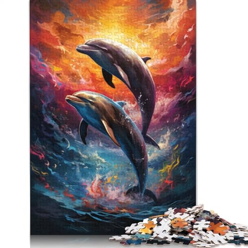 Puzzle 1000 Teile, Bunte psychedelische Delfine, Puzzle für Kinder, Holzpuzzle, pädagogisches Stressabbau-Spielzeug, Puzzle, 75 x 50 cm von LiJianXXS