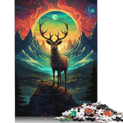 Puzzle 1000 Teile, Farbiger Hirsch, Puzzle für Kinder, Holzpuzzle, pädagogisches Stressabbau-Spielzeug, Puzzle 75 x 50 cm von LiJianXXS