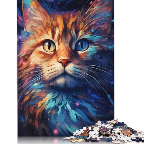 Puzzle 1000 Teile, Farbiges Galaxie-Katzen-Puzzle für Kinder, Holzpuzzle, pädagogisches Stressabbau-Spielzeug, Puzzle 75 x 50 cm von LiJianXXS