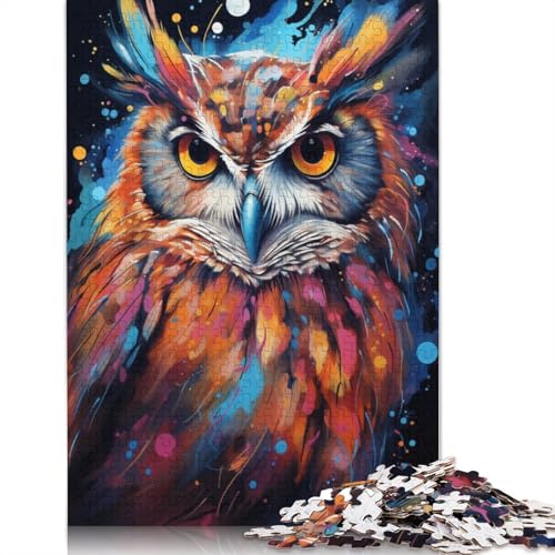 Puzzle 1000 Teile, Malerei, bunter Planet, Eule, Puzzle für Kinder, Holzpuzzle, pädagogisches Spielzeug zum Stressabbau, Puzzle, 75 x 50 cm von LiJianXXS