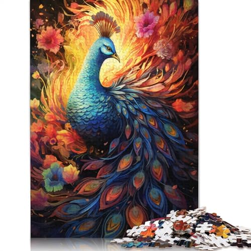 Puzzle 1000 Teile, Pfau unter Blumen, Puzzle für Kinder, Papppuzzle, pädagogisches Stressabbau-Spielzeug, Puzzle, 38 x 26 cm von LiJianXXS